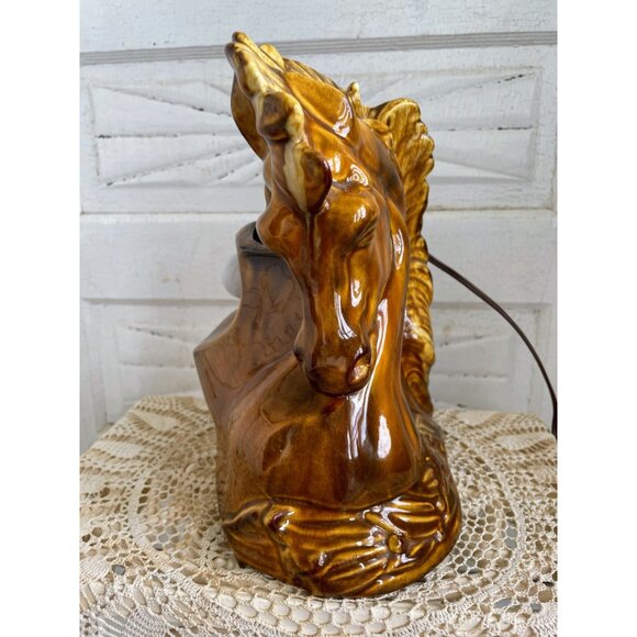 Vintage MCM Horse head TV Lamp/Planter Vase Brown Pottery  Works - Picture 13 of 16